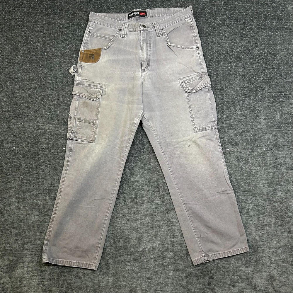Wrangler Ranger Pants Mens 32x30 Gray Good Cargo Workwear Advanced Comfort